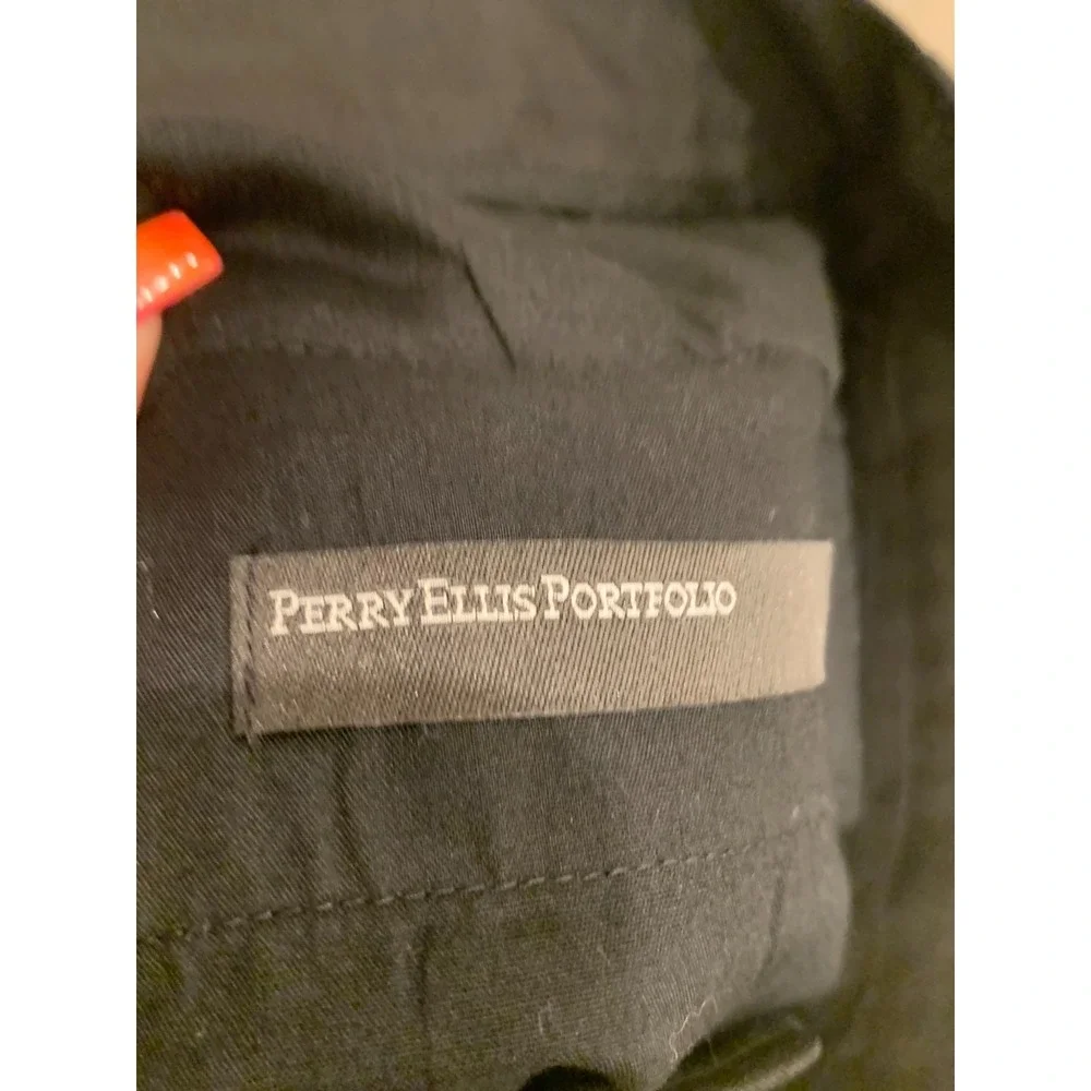 Perry Ellis Portfolio Pleated Dress Pants Men's 38 x 32 Mid‎ Rise Black Office